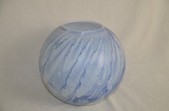 48) Frosted White And Blue Marbled Swirl Round Vase Large 11'H