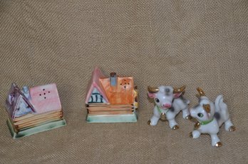 (#101) Mini Ceramic Japan Salt And Pepper Shakers Country Cottage And Cows