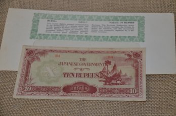 (#168) Foreign Currency Japanese Currency Red 10 Rupees Burma GBN1-7