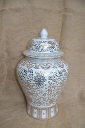 (#4HH) William Sonoma Ceramic Large Ginger Jar White And Silver 18'H