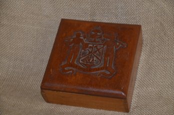 127) Wooden Box Lid Carved  Subumbra Flored Hinged Box 5x5