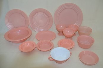 35) Vintage Hazel Atlas Moderntone Pink/ Coral Plates And Bowls ( See Description)