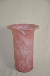 50) Large Art Glass Vase Cloudy Marbleized Pink & White 14.5'H Large