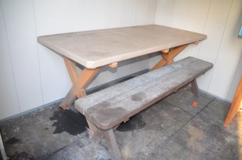 Wood Picnic Table And 1 Bench