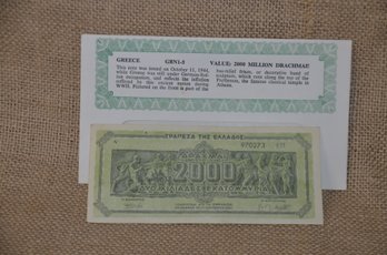 (#170) Foreign Currency Greece 2000 Million Drachmai GBN1-5