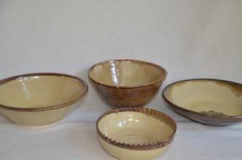 76) Lot Of 4 Handmade Bowls Light Brown And Brown ( See Description For Sizes)