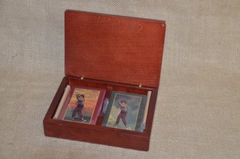 (#130) NEW Wood Box With Golf Playing Cards Set Of 2