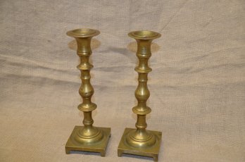 (#45) Pair Of Brass Candle Stick Holders 10'H