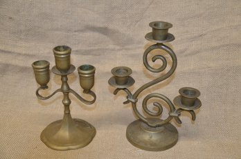 (#46) Brass Three Arm Candle Candelabra 9' And 7' Height