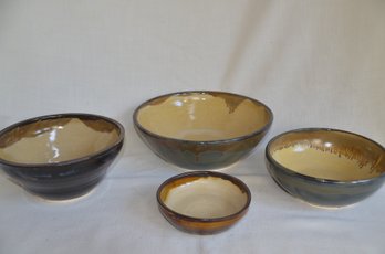 78) Lot Of 4 Handmade Pottery Bowls Brown Glazed ( See Description For Sizes)