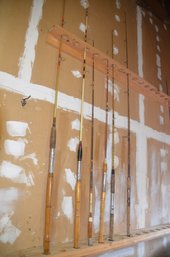 (front Of Garage) Assorted Lot Of Fishing Rods