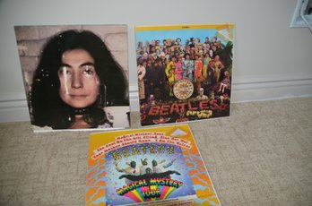 7) Lot Of 3 Record Albums - Beatles Sergeant Pepper & Magical Mystery Tour & Yoko Ono With Poster