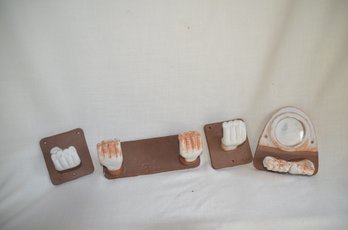 79) Handmade Pottery 4 Piece Bathroom Set ( Soap Dish, 2- Towel Bar Holder, Toilet Paper Holder )