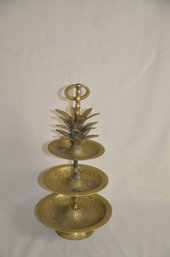 55) Brass 3 Tier Pineapple Candy Dish Tray Display Holder 14'H