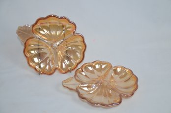 (#81) Pair Of Vintage Marigold Iridescent Carnival Glass Candy Dish 6'