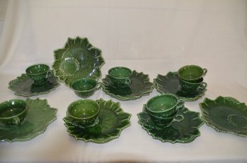 43) Vintage Steubenville Woodfield Green Leaf Snack Set 10 Plates And 9 Cups