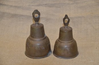 (#50) Brass Cow Bells Hand Held School Bells Set Of 2