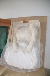 (#156) 1992 Eve Of Milady Wedding Dress Pearl & Lace, Tiara ( Professional Cleaned & Preserved 31 Years Ago)
