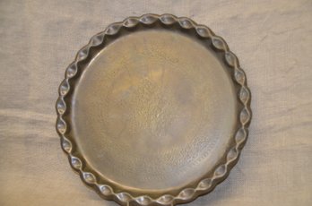 (#52) Moroccan Etched Pie Crust Pinched Brass Tray 15' Dia Wall Handing Wall Decor