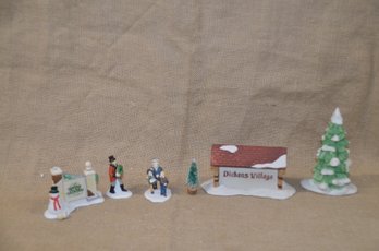 (#137) Dept. 56 Figurines, Trees, Dickens Village Sign ( No Boxes) Heritage Dickens Village