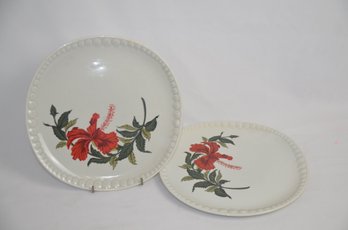 (#85) Pair Of Vintage Gray-lure By Crooksville USA Red Iris Plates