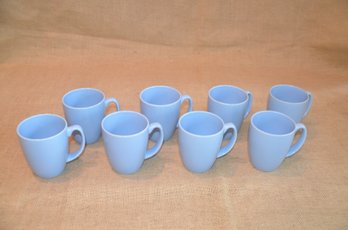 (#33) Corelle Blue Stoneware Coffee Mugs Set Of 8
