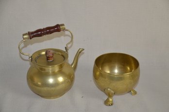 59) Set Of Brass Trinket Teapot 3 Footed Sugar Bowl