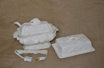 (#117) Vintage 9' Electric Ceramic Petite Soup Tureen ~ Covered Arnart Butter Dish 7.5'