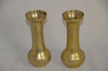 62) Pair Of Brass India Bud Vases 5.5'H