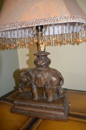 Elephant Base Table Lamp Beaded Tassel Shade (add'l One On Auction)