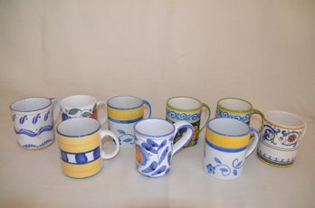 81) Ceramic Mugs Hand Painted Lot Of 9