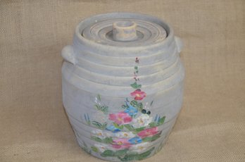 (#7) Pottery Covered Cookie Jar Unmarked
