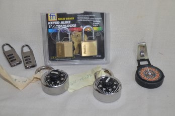 188) Assorted Lot Of Combination Locks / Key Locks / Pocket Compass