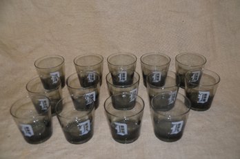 (#123) Smoke Glass Etched ' D' Set Of 14 Highball Glasses
