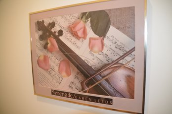 (#7) Framed Picture Of Violin And Music Sheet With Rose Pedals - Serenade / Karen Leeds