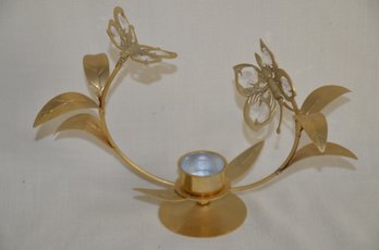 67) Gold Metal Butterflies Tea Light Holder 7'H