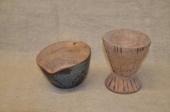 (#64) Wood Cup And Small Ceramic Hanging Planter Bowl