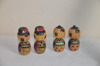 (#45) China Wall Hanging Decor And Set Of 4 Made In Japan Wooden Doll Figurines