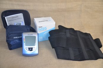 (#143) Blood Pressure Kit Microlife - Not Tested ~ N95 Masks In Box ~ Wrist Brace