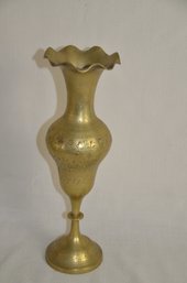 69) Brass Etched Tall Stem Vase 12'H