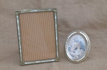 (#45) Metal Opal Framed Picture Frame 5x7 And 3.5x4.5 Oval Picture Frame