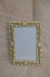 (#25HH) Enamel Picture Frame Gold And Green 5x7