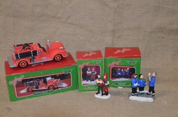 (#150) Miniature Dept. 56 ' A Christmas Story ' Higbee Elves, Fire Truck And Singing Carols