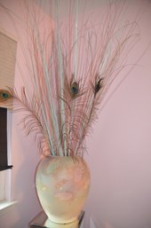 (#11) Vintage 80's Ceramic Pastel Multi Color Vase With Fern Sticks / Feathers 19'H