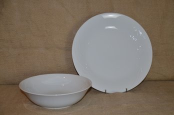 (#25) White Porcelain Serving Bowl 9' And Platter 12'