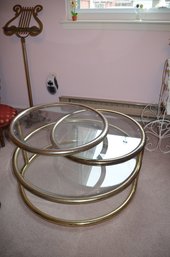 (#13) Gold Framed Cocktail Swivel 3 Tier Coffee Table 30' Round