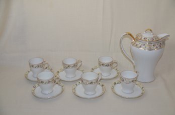 56) Vintage Nippon Chocolate Set Hand Painted 6 Cups & Saucers With Tea Pot 9x8