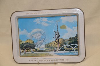 349) Tin Tray 1964 NY World's Fair Peace Through Understanding 11x8