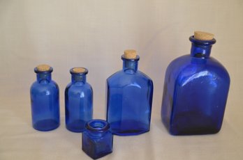 93) Cobalt Blue Bottles Lot Of 5 Assorted Sizes 2' To 8'