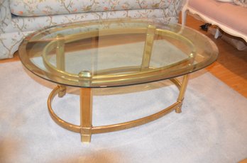 (#17) Oval Gold Frame Glass Cocktail Coffee Table